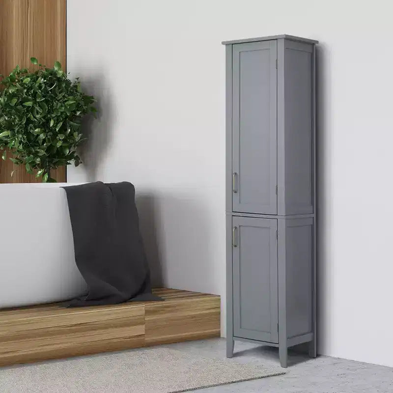 Meuble Colonne de Rangement Linge de Maison en Bois Style Mid-Century Moderne Gris - Elegant Home Fashions