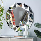 Miroir Mural Starburst & May Glam Wood Argent : Grand Rond, Aucun Assemblage, Cadre en MDF