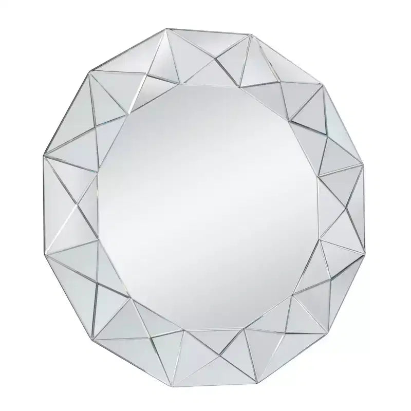 Miroir Mural Starburst & May Glam Wood Argent : Grand Rond, Aucun Assemblage, Cadre en MDF
