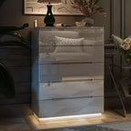 Commode à 5 tiroirs laquée brillante avec poignée dissimulée et éclairage sous-jacent