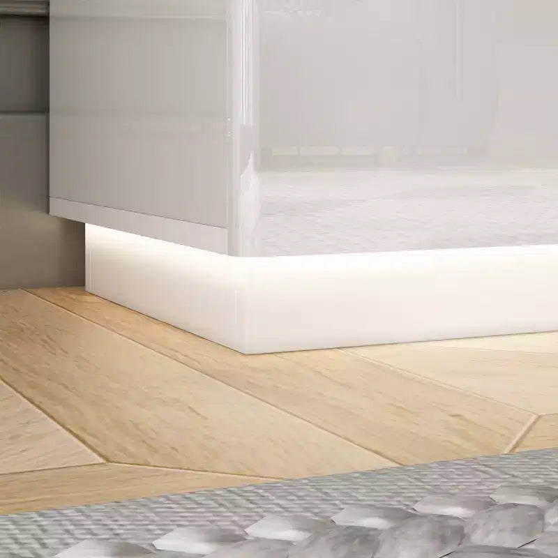 Commode à 5 tiroirs laquée brillante avec poignée dissimulée et éclairage sous-jacent