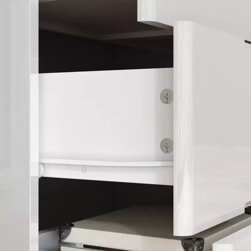 Commode à 5 tiroirs laquée brillante avec poignée dissimulée et éclairage sous-jacent