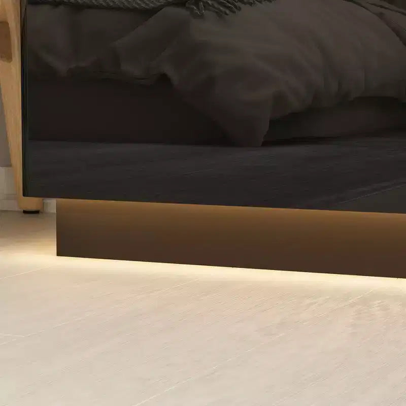 Commode à 5 tiroirs laquée brillante avec poignée dissimulée et éclairage sous-jacent