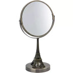 ELLE Eiffel Tower Embroidered Vanity Mirror Rustic Brushed Gold Finish, Double-Sided, Standard & 3X Magnification. The Parisians Lifestyle Collection