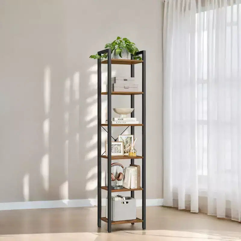 Étagère étroite à 6 niveaux, Bibliothèque fine avec cadre en acier pour salon, bureau à domicile, étude - Style industriel, 30 x 40 x 187,5 cm