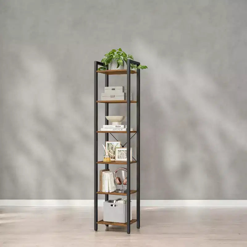 Étagère étroite à 6 niveaux, Bibliothèque fine avec cadre en acier pour salon, bureau à domicile, étude - Style industriel, 30 x 40 x 187,5 cm