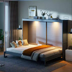 Queen Size Murphy Bed Wall Bed with LED Lights, White/Gray-ModernLuxe