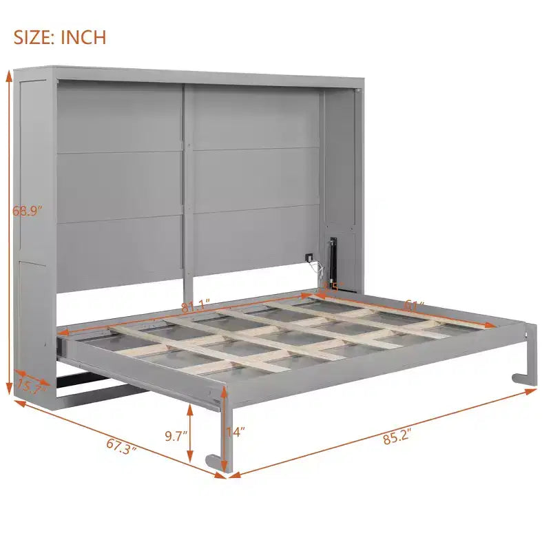 Lit escamotable Queen Size avec lumières LED, blanc/gris-ModernLuxe