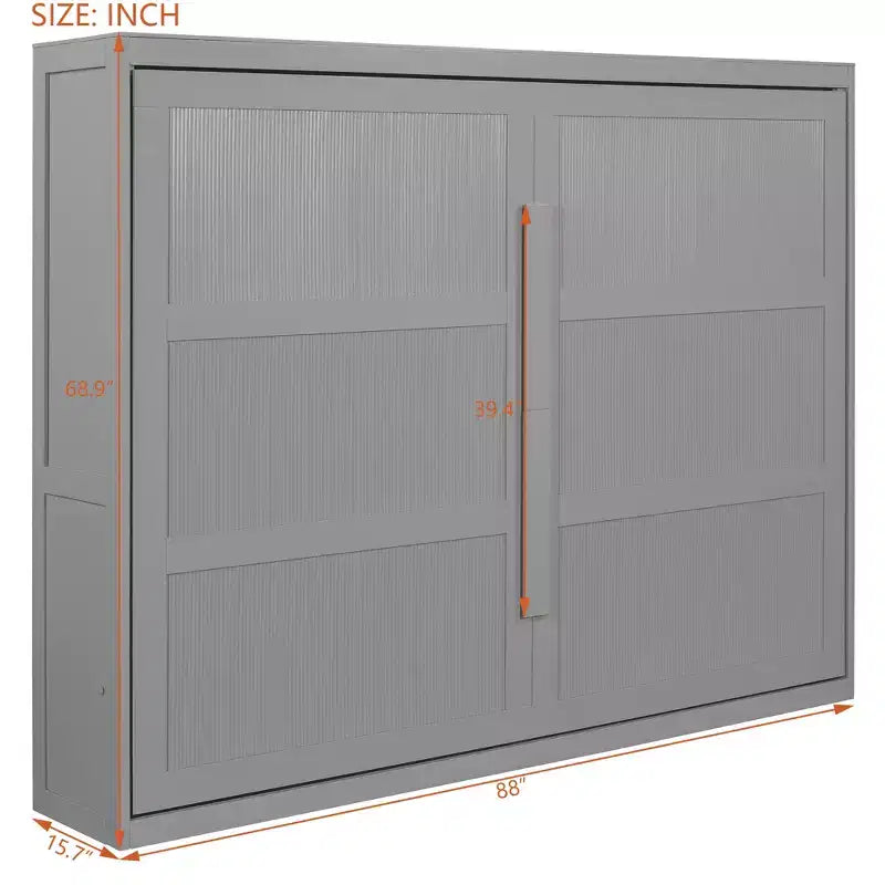 Lit escamotable Queen Size avec lumières LED, blanc/gris-ModernLuxe
