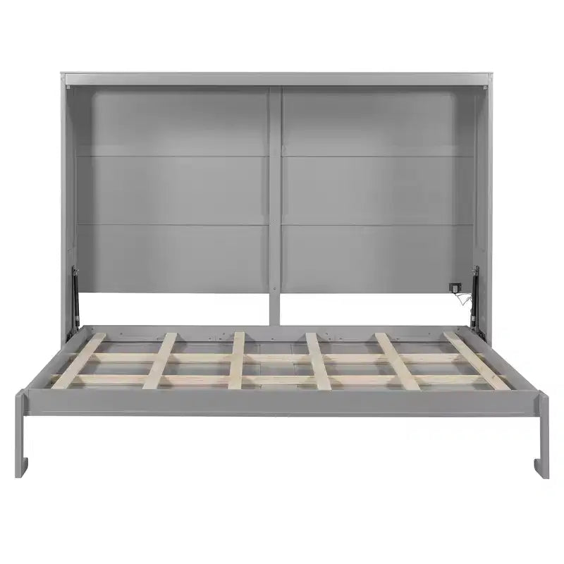 Lit escamotable Queen Size avec lumières LED, blanc/gris-ModernLuxe