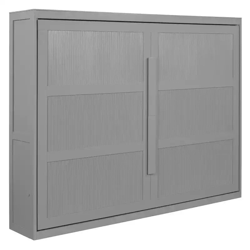 Lit escamotable Queen Size avec lumières LED, blanc/gris-ModernLuxe