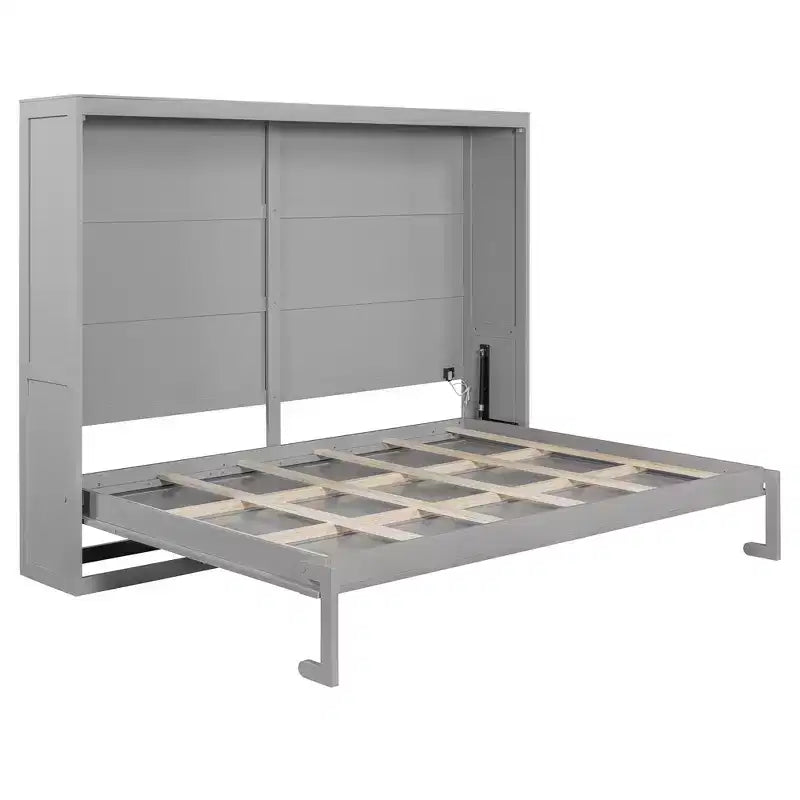 Lit escamotable Queen Size avec lumières LED, blanc/gris-ModernLuxe