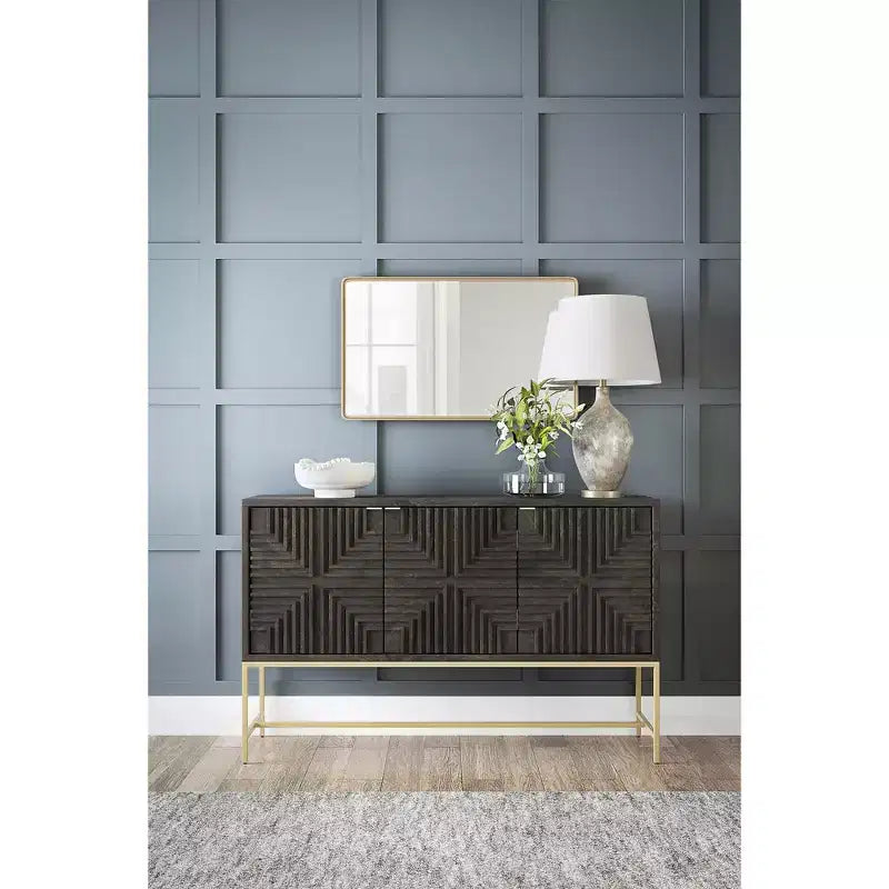 Meuble d'appoint contemporain Elinmore, finition marron et doré