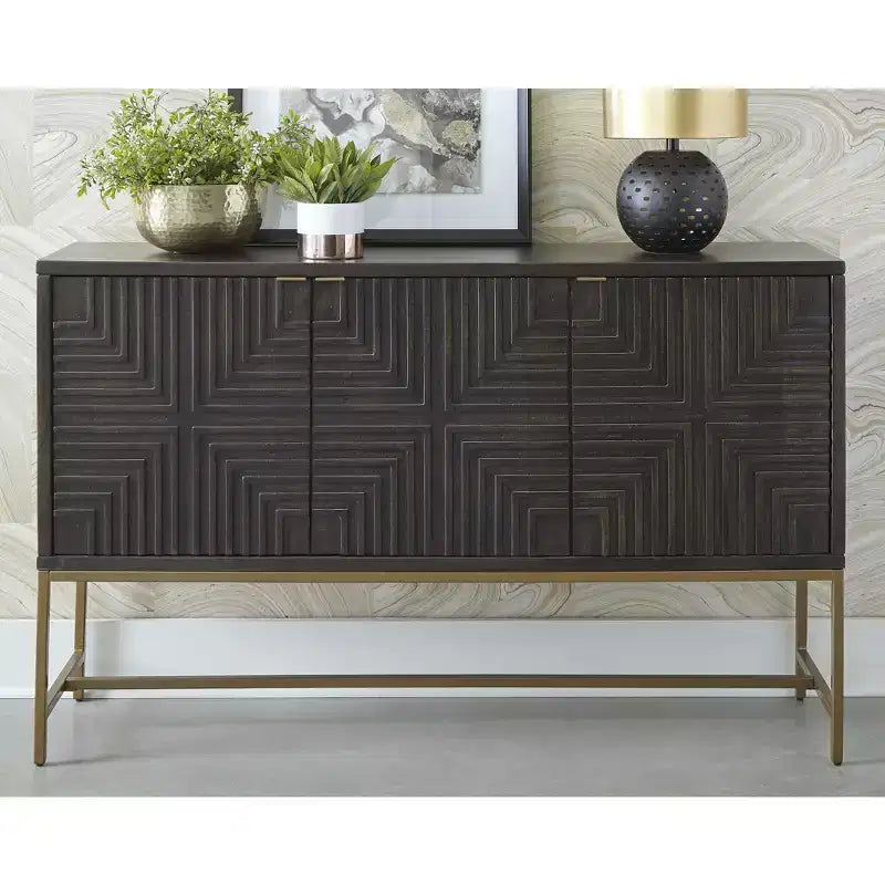 Meuble d'appoint contemporain Elinmore, finition marron et doré