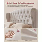 Cadre de lit Queen Size avec tête de lit haute, lit plateforme rembourré Queen Size, avec tête de lit capitonnée à oreilles Beige Cappuccino