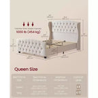 Cadre de lit Queen Size avec tête de lit haute, lit plateforme rembourré Queen Size, avec tête de lit capitonnée à oreilles Beige Cappuccino
