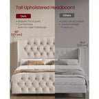 Cadre de lit Queen Size avec tête de lit haute, lit plateforme rembourré Queen Size, avec tête de lit capitonnée à oreilles Beige Cappuccino