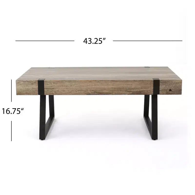 Table basse industrielle 43W avec plateau épais, Gris Canyon - ModernLuxe