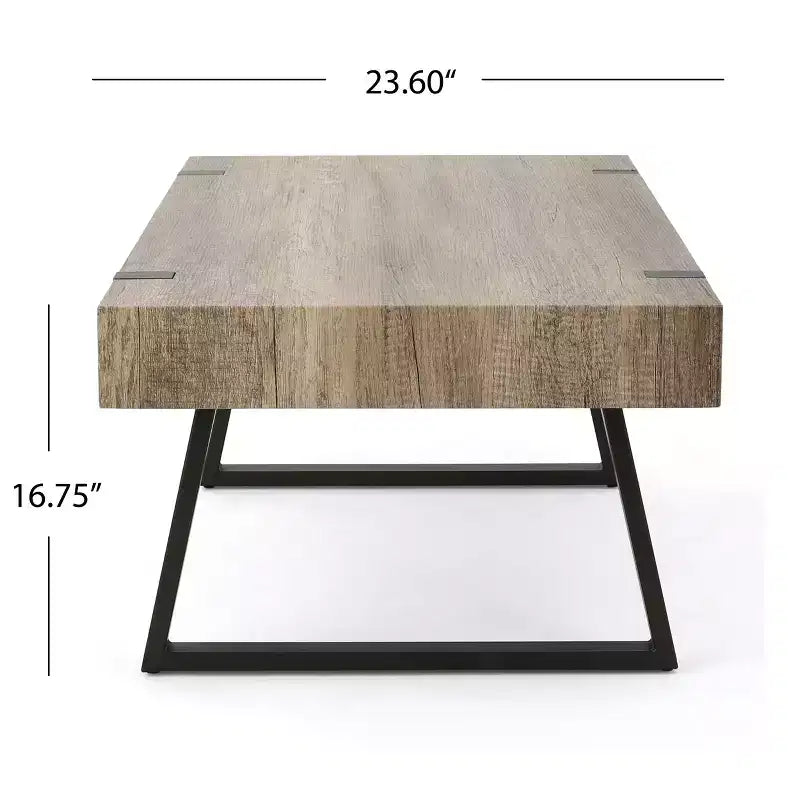 Table basse industrielle 43W avec plateau épais, Gris Canyon - ModernLuxe