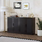 36x31x16 Meuble d'appoint en rotin et bois avec étagère réglable, meuble de rangement noir