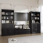 36x31x16 Meuble d'appoint en rotin et bois avec étagère réglable, meuble de rangement noir