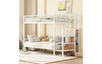 Twin-Over-Twin Metal Bunk Bed featuring Side Storage Steps and Integrated Wardrobe