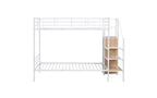 Lit superposé métallique double avec escalier de rangement latéral et armoire intégrée