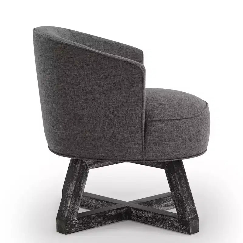 Chaise Glenn pivotante à 360° en lin avec piètement croisé en hévéa