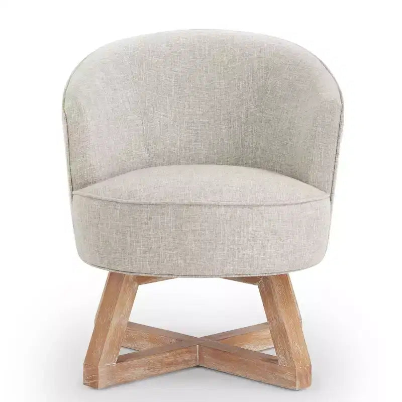 Chaise Glenn pivotante à 360° en lin avec piètement croisé en hévéa