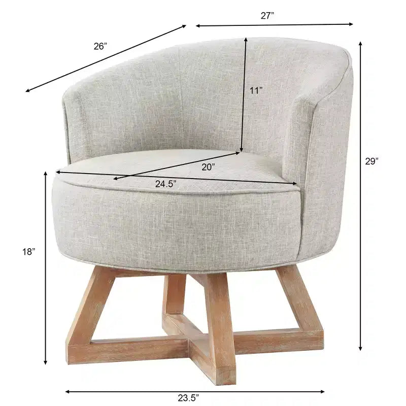 Chaise Glenn pivotante à 360° en lin avec piètement croisé en hévéa