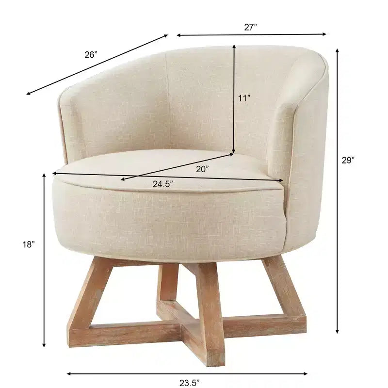Chaise Glenn pivotante à 360° en lin avec piètement croisé en hévéa