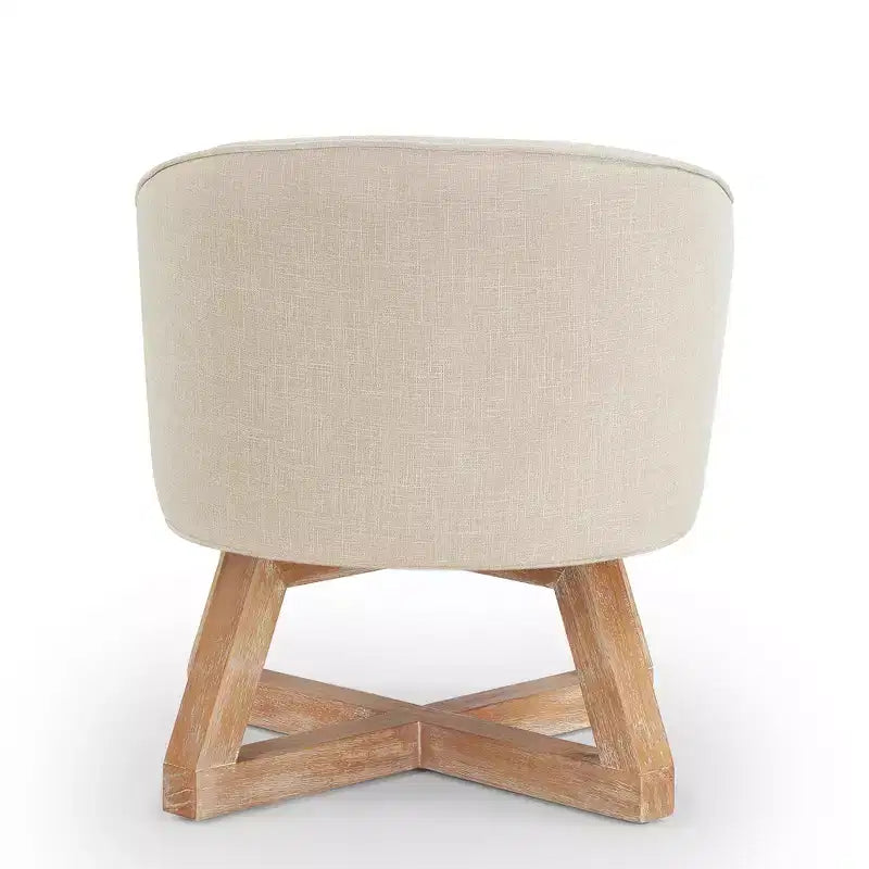 Chaise Glenn pivotante à 360° en lin avec piètement croisé en hévéa