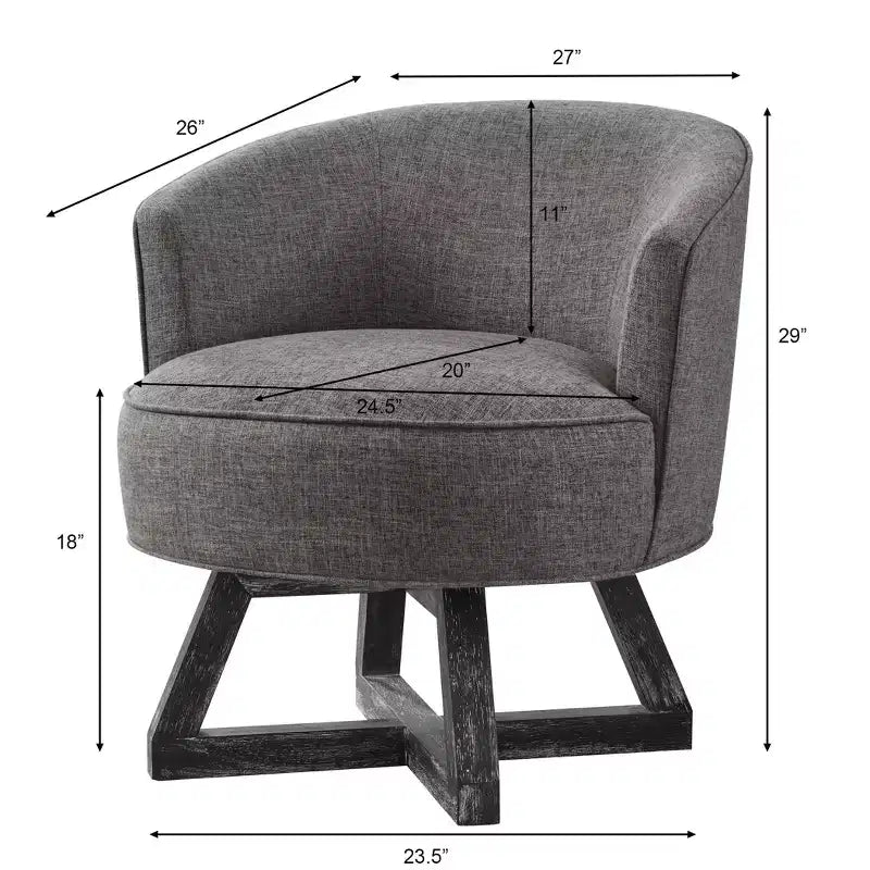 Chaise Glenn pivotante à 360° en lin avec piètement croisé en hévéa
