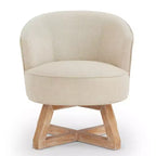 GDFStudio Glenn 360 Swivel Linen Upholstery Rubberwood Cross Base Chair