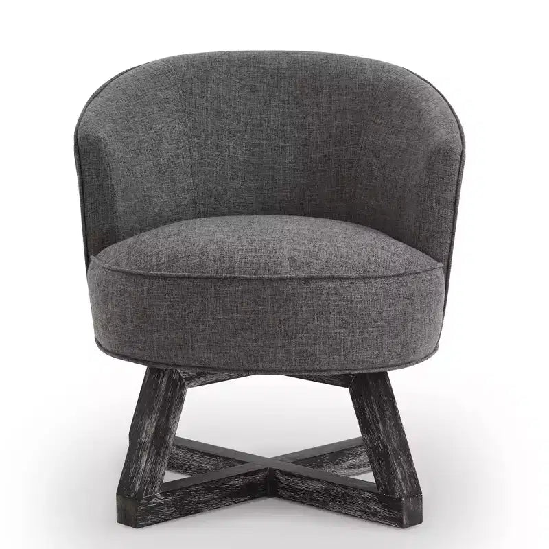Chaise Glenn pivotante à 360° en lin avec piètement croisé en hévéa