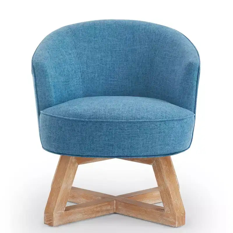 Chaise Glenn pivotante à 360° en lin avec piètement croisé en hévéa