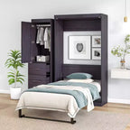 Whisen Wood Murphy Bed with Wardrobe and Drawers
