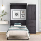 Lit escamotable en bois avec armoire et tiroirs