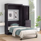 Lit escamotable en bois avec armoire et tiroirs