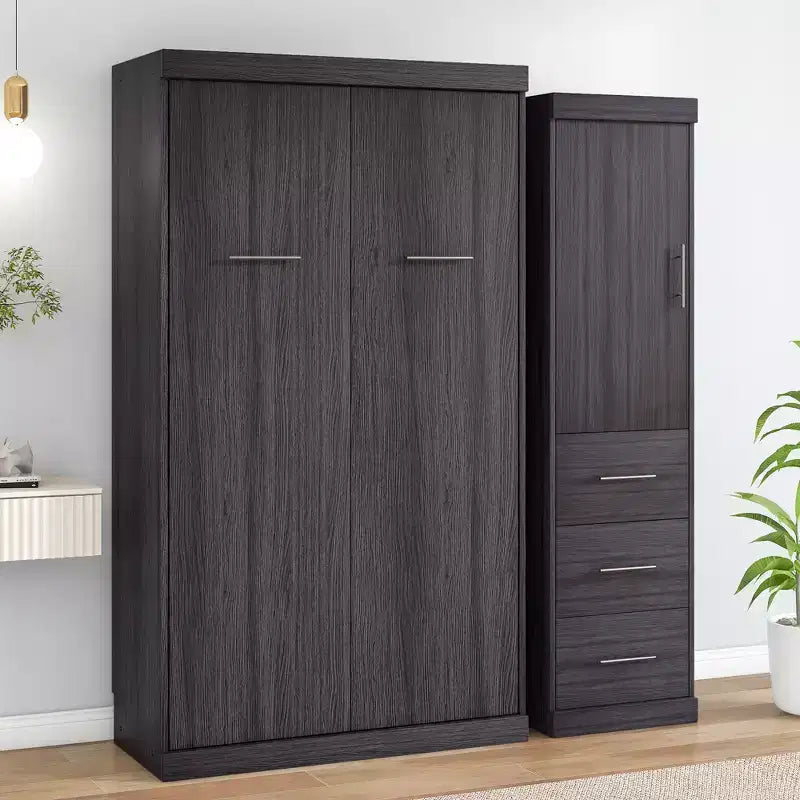 Lit escamotable en bois avec armoire et tiroirs