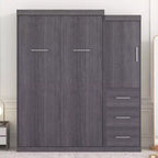 Lit escamotable en bois avec armoire et tiroirs