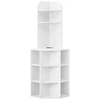 Étagère d'angle à 6 niveaux 63 po de haut avec 2 ports USB et station de charge Brun/Blanc