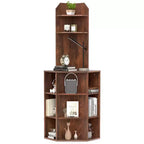 Costway 6-Tier Corner Shelf 63 Tall Corner Bookshelf with 2 USB Ports & Charging Station Brown/White