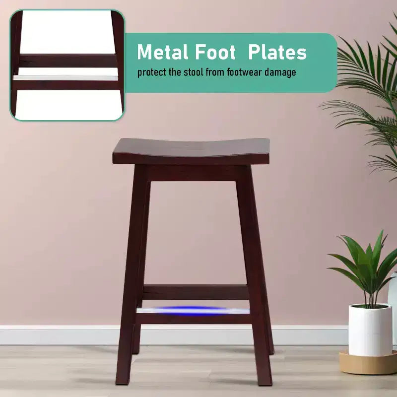 Tabouret de bar classique en bois de 24/30 pouces, siège selle, lot de 2 tabourets de bar de cuisine avec repose-pieds, tabourets en bois de hauteur comptoir pour la maison
