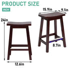 Tabouret de bar classique en bois de 24/30 pouces, siège selle, lot de 2 tabourets de bar de cuisine avec repose-pieds, tabourets en bois de hauteur comptoir pour la maison