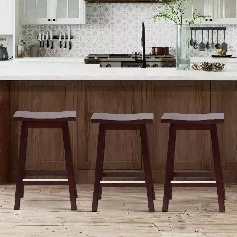 Tabouret de bar classique en bois de 24/30 pouces, siège selle, lot de 2 tabourets de bar de cuisine avec repose-pieds, tabourets en bois de hauteur comptoir pour la maison