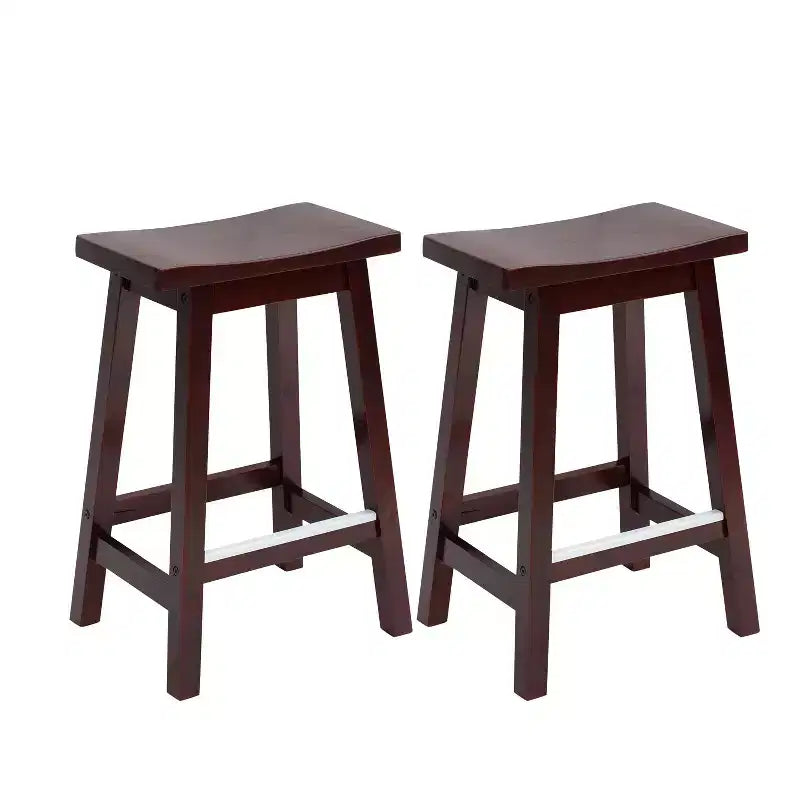 Tabouret de bar classique en bois de 24/30 pouces, siège selle, lot de 2 tabourets de bar de cuisine avec repose-pieds, tabourets en bois de hauteur comptoir pour la maison