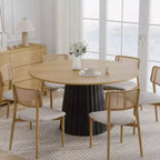 PexFix 52 Wood Round Dining Table Kitchen Table for 4-6 with Arc-Shaped Edge Top & Textured Tapered Base for Living/Dining Room Coffee Office Natural