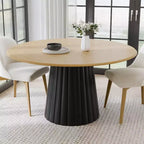 Table à manger ronde en bois de 52 po pour 4 à 6 personnes avec plateau à bord arqué et base conique texturée pour salon/salle à manger/café/bureau Naturel