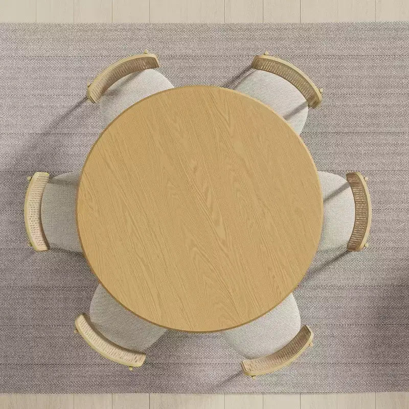 Table à manger ronde en bois de 52 po pour 4 à 6 personnes avec plateau à bord arqué et base conique texturée pour salon/salle à manger/café/bureau Naturel